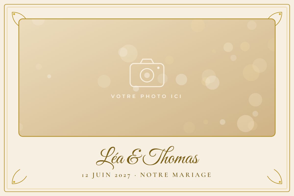 Exemple de cadre photo de mariage doré personnalisé avec les prénoms et la date, Pho Events